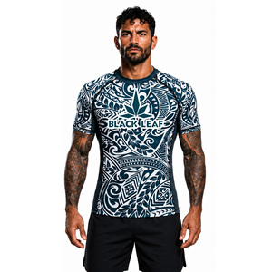 Rashguard MMA à manches courtes avec logo personnalisé, impression numérique, polyester/coton, séchage rapide - Product Image 1