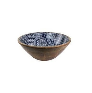 Tazón para Servir de Madera de Mango Ecológico, Tazón Redondo para Ensalada Hecho a Mano con Incrustaciones de Cerámica Azul en el Interior, para Restaurante u Hotel - Product Image 1