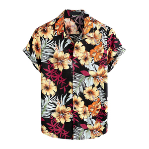 Chemise hawaïenne à manches courtes pour homme, boutonnée, imprimé floral estival, popeline respirante, 100% polyester, col rabattu - Product Image 1