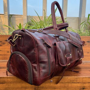 La mejor bolsa de viaje de fin de semana de cuero genuino de grano completo grande para hombres, zapatos de fin de semana de piel de vaca Vintage, bolsas de viaje para la noche - Product Image 2