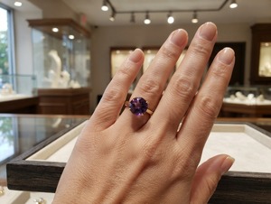 Purple Natural Amethyst Solitaire Engagement <b>Ring</b> <b>925</b> <b>Silver</b> 18K Gold Plated Brilliant Cut Wedding Band Party Wear Gift for Her - Product Image 1