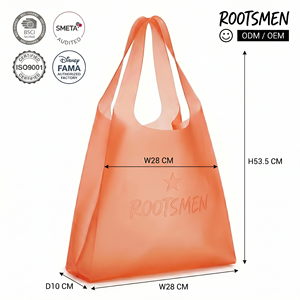 กระเป๋าโท้ทใส่ของช้อปปิ้งและของชำ ยี่ห้อ Rootsmen TPU  โลโก้ลายนูน  ทันสมัย  ปรับแต่งโลโก้ได้  พร้อมหูหิ้วสะพายไหล่  แบบเปิดด้านบน สำหรับร้านค้า - Product Image 1