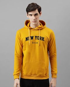 เสื้อฮู้ดสีเหลืองสำหรับผู้ชาย พิมพ์ลาย New York U.S.A ทรงปกติ สวมใส่สบาย มีกระเป๋า ดีไซน์สำหรับฤดูใบไม้ร่วง ผลิตจากผ้าฝ้าย 100% เฟรนช์เทอร์รี่ - Product Image 1