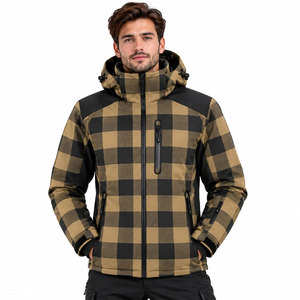 Veste d'hiver épaisse à capuche en tissu écossais pour homme, coupe-vent, fermeture éclair, veste décontractée pour le ski et la neige - Product Image 2