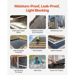 20FT X 100FT rotolo foglio di plastica nera resistente 10 Mil polietilene di spessore che copre barriera al vapore multiuso per vespaio - Product Image 4