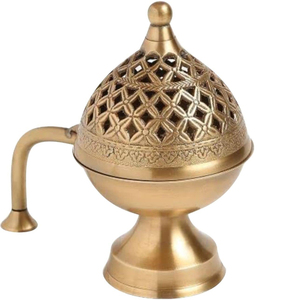 Handmade Brass Incense <b>Burner</b> With Star Cutouts Sandalwood Handle Aromatic Dhoop Dani <b>For</b> Home Office Decor - Product Image 3