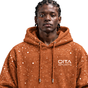 Sudadera con Capucha para Hombre, Estampado Moteado Naranja Óxido y Blanco, Informal, de Forro Polar, con Cordón Ajustable en la Capucha y Bolsillo Canguro, Estilo Urbano - Product Image 3