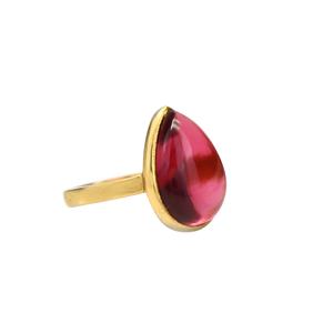 Nouvel Arrivage Cabochon en Quartz Tourmaline Rose Lisse en Argent Sterling 925 Massif 10x14mm avec Monture Sertie Plaqué Or 18 carats pour Mariage - Product Image 1