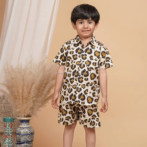 100% coton garçons ensemble de vêtements décontracté à manches courtes chemise à motif solide pour enfants de 1 à 5 ans - Product Image 1