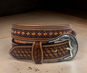 Wholesale Vintage Hand Tooled Western Leather <b>Belt</b> with Beads Engraved Buckle Custom Branding Available - Product Image 6