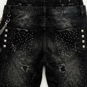 Pantalones Cortos Vaqueros Glory Personalizados con Bordado Desgastado y Pedrería, Nuevos y Modernos, de Corte Recto y Holgado, para Unisex, Estilo Urbano y Casual - Product Image 4