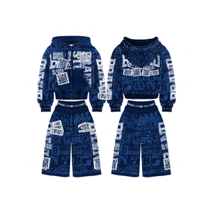 Ensemble sweat à capuche et short imprimé bleu sarcelle pour homme, style streetwear, veste zippée, motif lettres, en molleton bouclette, tenue assortie pour l'automne - Product Image 4