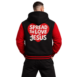 Chaqueta Varsity Cristiana para Hombre, Diseño Nuevo, con Capucha, Azul y Blanca, Chaqueta Letterman con Bordado de JESÚS, Cierre de un Botón, Impermeable - Product Image 6