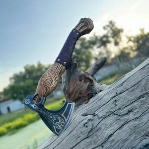 Hacha Vikinga Nórdica, Estilo Clásico Industrial con Barba, Cabeza de Acero al Carbono, Mango de Madera Natural, Decorativa, para Reenactment, Campismo al Aire Libre - Product Image 1