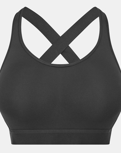 Soutien-gorge de sport noir sans coutures de qualité supérieure, bretelles croisées, motif uni, col carré, maintien élevé, respirant, pour yoga, devant 2026 - Product Image 3