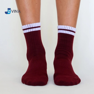 Custom LOGO Crew Pilates <b>Socks</b> Bottom Burgundy Color Stripes Design Dual Direction Inside Grip <b>Women</b> Anti Slip Yoga Barre Daily - Product Image 4