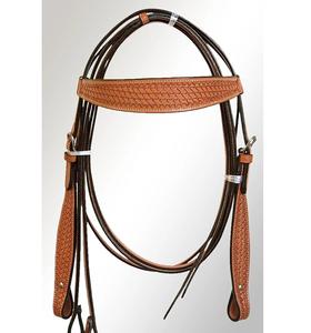 Cabezada, pechopetral y riendas de cuero tópico estilo western, con adornos de cesta ondulada hechos a mano y herrajes de acero inoxidable, fabricante indio. - Product Image 1