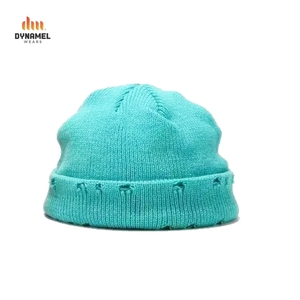 Dynamel Turquoise Ripped Beanie Solid Knit Cuffed Skull Cap - Product Image 2
