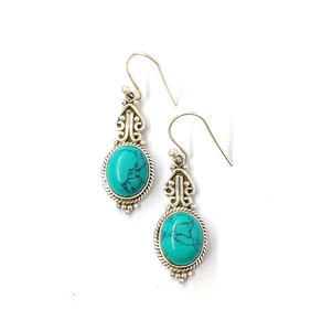 High Quality Hypoallergenic 925 <b>Silver</b> <b>Wire</b> Earrings Detailed Filigree Oval Turquoise Earrings Best In Price - Product Image 3