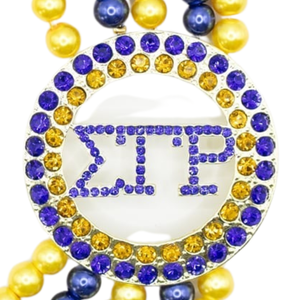 ชุดสร้อยคอไข่มุกสีน้ำเงินทอง Sigma Gamma Rho ประดับมุกหรูหรา สร้อยคอแฟชั่นพร้อมจี้ประดับลูกปัด ของขวัญสุดพิเศษ สามารถสั่งทำได้ - Product Image 3