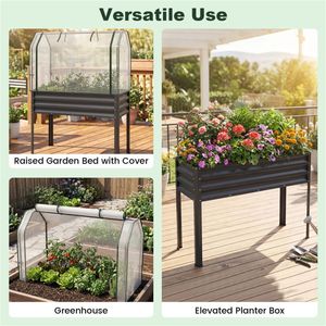 Fioriera rialzata 3-in-1 in metallo nero con copertura a mini serra per giardini e ambienti interni - Product Image 6
