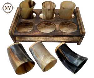 Verre à vin rustique en corne naturelle pour restaurants, gobelet en corne de buffle de qualité supérieure pour cadeaux de mariage, ensemble de verres à vin en corne avec plateau en bois - Product Image 1