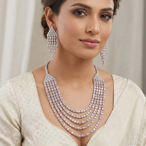 JeweleMarket Women's <b>Fashion</b> <b>Necklace</b> Set Sparkling American Diamond-10575745BLU - Product Image 3