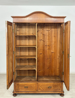 Armoire contemporaine en bois de manguier massif faite à la main avec portes coulissantes, 4 étagères et 4 tiroirs - Meuble de rangement pour chambre à coucher