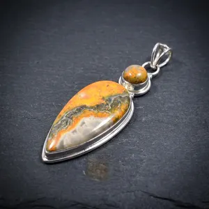 Pendentif Abeille en Argent Sterling 925 et Jaspe, Fait Main, Bijou Indien en Pierre Naturelle, Design Spectaculaire - Product Image 2