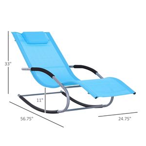 Sedia a dondolo blu da esterno con schienale reclinabile e cuscino rimovibile, in tessuto resistente alle intemperie - Product Image 3