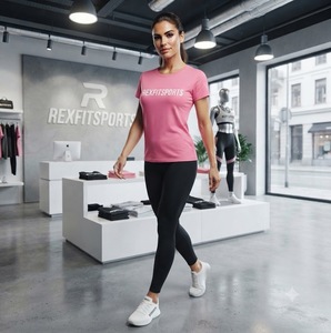 REXFITSPORTS 2026 Camiseta Deportiva Rosa Personalizada para Mujer, Corte Ajustado, Manga Corta, Top de Entrenamiento, Fabricante de Ropa Deportiva de Marca Privada - Product Image 6