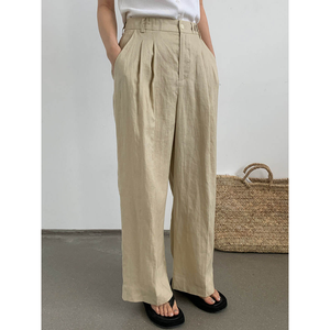100% Linen Wide Leg Pants, Loose Fit <b>Summer</b> <b>Trousers</b>, Breathable Casual Linen Pants for Women and Men - Product Image 2
