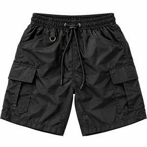 Men's Black Cargo <b>Shorts</b> Mid Waist Drawstring Quick Dry <b>Waterproof</b> Bermuda <b>Shorts</b> Pockets Front Casual Style Customized Tactical - Product Image 2