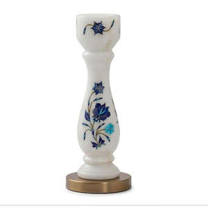Portavelas de Mármol Makrana Premium de 5 Pulgadas, Hecho a Mano con Incrustaciones Mughal y Piedra Azul, Decoración de Lujo para el Hogar, Regalo de Boda, Venta al por Mayor - Product Image 2