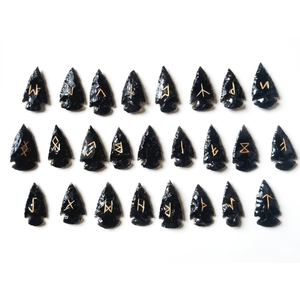 High quality black obsidian arrowhead rune set <b>Crystal</b> Rune Wicca Energy natural stone for Divination and Intuition Meditation - Product Image 6
