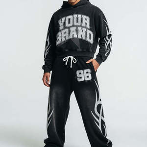 Custom Regular Men Solid Printed Hooded <b>Flared</b> Sweatpants Full <b>Glitter</b> Rhinestone 100% Cotton Eco-Friendly Sweatsuit - Product Image 5