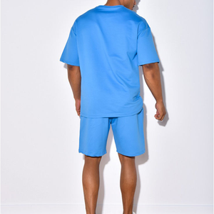 High quality Men's Casual Summer Short Sleeve <b>Knitted</b> Polyester/Cotton Breathable Solid Design T-Shirt Shorts <b>Set</b> - Product Image 4