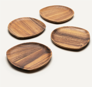 Assiettes en bois artisanales pour salades de fruits, desserts et présentations élégantes de tables de mariage - Assiettes en bois naturel en gros - Product Image 4