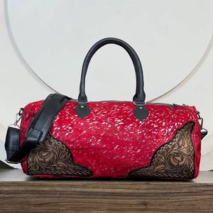 Hair on Metallic Cowhide Tooled <b>Leather</b> Travel <b>Duffel</b> <b>Bags</b> Western Design High Quality Large Capacity Travel Weekender <b>Bags</b> - Product Image 4