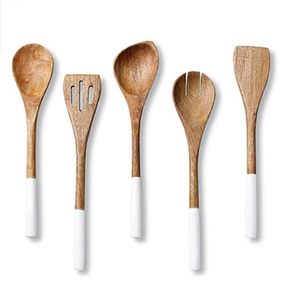Juego de 5 utensilios de cocina de madera, cucharas de cocina de madera natural, espátula, utensilios de cocina antiadherentes, seguros para el uso en la cocina - Product Image 5