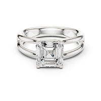 Cincin Berlian Solitaire Wanita Emas Putih 14k Bersertifikat GRA, Potongan Asscher, Model Trendi, Harga Terjangkau
