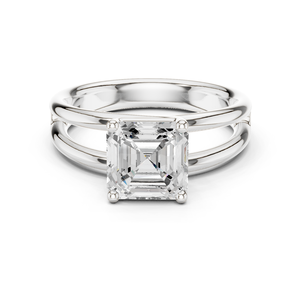 Anillo de diamante solitario de oro blanco de 14k con certificado GRA, diamante de corte Asscher brillante con engaste de puntas, joyería de diamante cultivado en laboratorio al precio más bajo. - Product Image 1