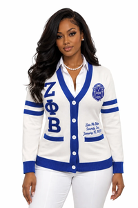 Zeta Phi Beta Winter <b>Cardigan</b> Sweater Custom Women Embroidered Greek Sorority <b>Knit</b> Varsity Acrylic Chenille Letter - Product Image 5