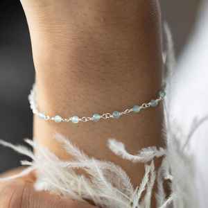Delicate Raw Aquamarine Beaded <b>Bracelet</b> 925 Sterling <b>Silver</b> Chain March Birthstone Gemstone <b>Bracelet</b> - Product Image 5