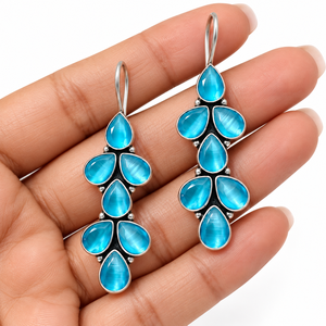 Boucles d'oreilles pendantes en argent oxydé et turquoise |   Boucles d'oreilles tendance faites à la main pour femmes - Product Image 3