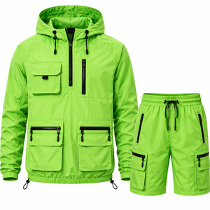 Grace Collection Men's Hooded Quarter-<b>Zip</b> Upper Shorts Set Solid Color Quick Dry Knitted Fleece 100% Polyester Streetwear Winter - Product Image 5
