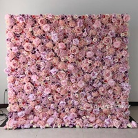Panel Bunga Sutra Gulung Berkualitas Tinggi 8x8 Custom 3d/5d Dinding Bunga Mawar Buatan Warna Pink Latar Belakang Dekorasi Pernikahan