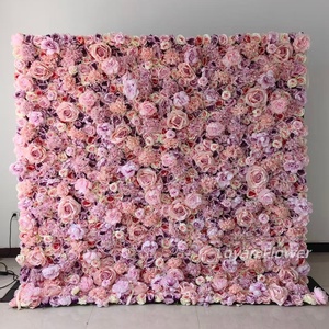 Hochwertige 8x8 Roll-up Seiden-Blumenpaneele Maßgefertigte 3D/5D Rosa Künstliche Rosenwand Hintergrund für Hochzeitsdekoration - Product Image 1