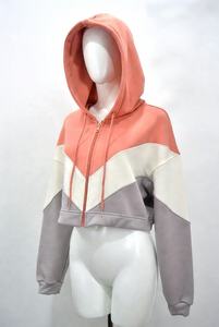 Women's Color Block <b>Cropped</b> <b>Zip</b> <b>Up</b> Hoodie Long Sleeve Drawstring Hooded Sweatshirt Casual Streetwear Jacket - Product Image 5