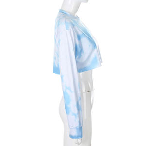 Sweat à capuche court pour femme, manches longues, imprimé abstrait, tricoté en polyester, décontracté, pour le printemps - Product Image 2